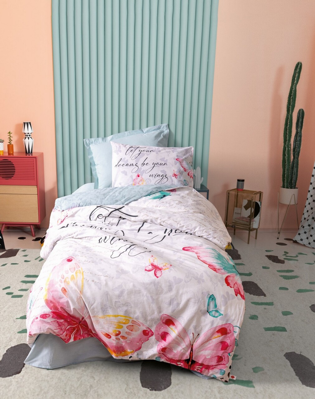 Lenjerie de pat pentru o persoana Young, L'essentiel Maison, Wings, Verde menta - imagine 3